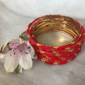 Twelve gold & coral stacking bracelets - Nordstrom